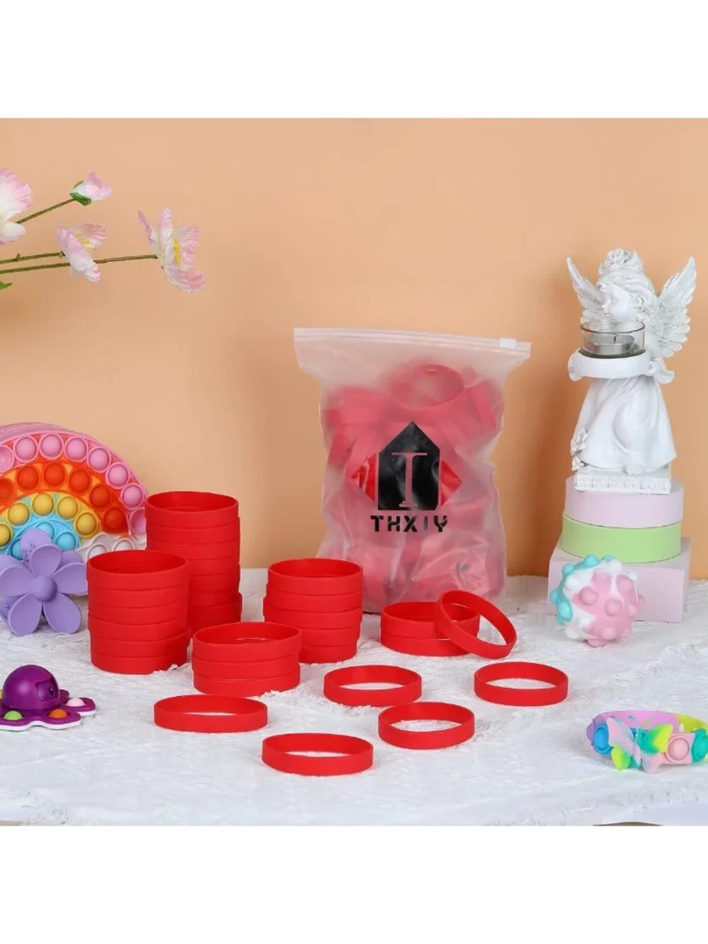 100PCS Kids Silicone Wristbands - Blank Elastic Bracelets for Parties